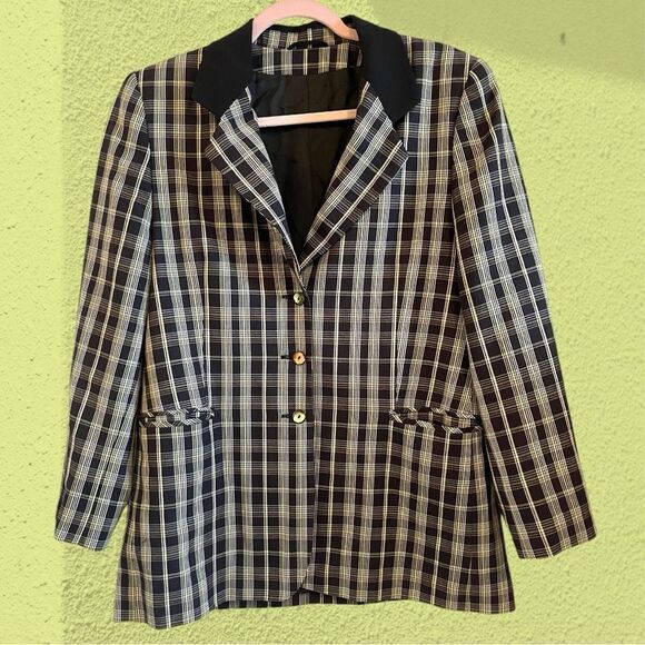 Vintage plaid wool blazer - Picture 1 of 12